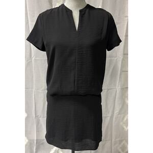 Maison Scotch Black Blouson Shift Dress Split Neck Back Slit Woman’s US Size 6